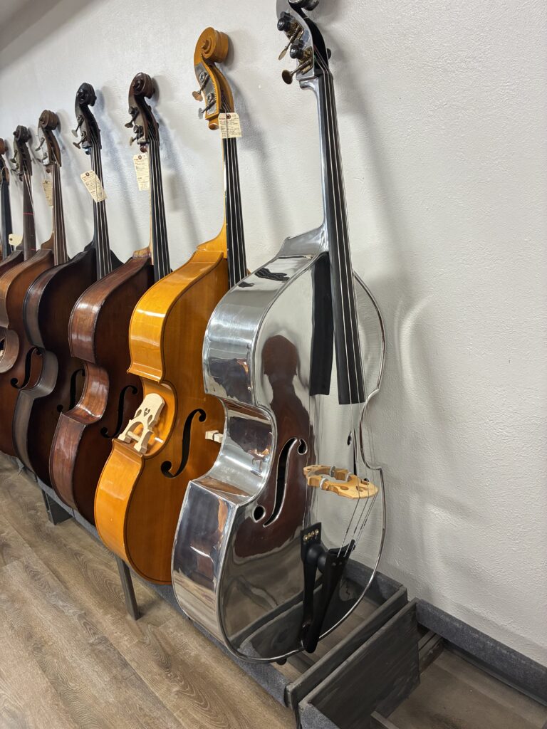 Wall of stand-up basses